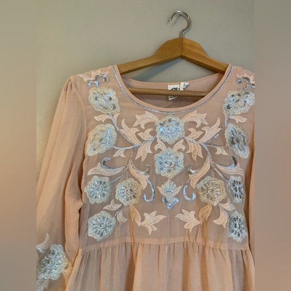 One September Easterly embroidered blouse anthropologie top shirt floral sheer - Picture 4 of 9